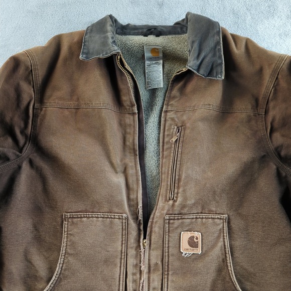 Vintage Y2K Carhartt Jacket XL Brown C61 Sandstone Sherpa Lined Coat Sunfade - Picture 4 of 16